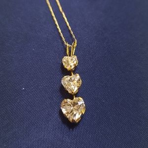 Solid 10k Gold CZ Triple Heart Necklace 18' Dainty